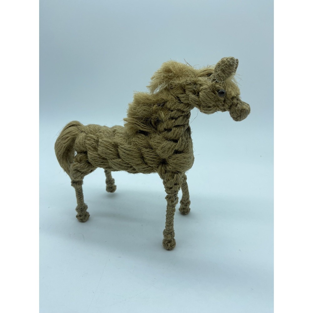 Jute Rope Horse Figurine Handmade Folk Art Natural Braided Woven Boho Country